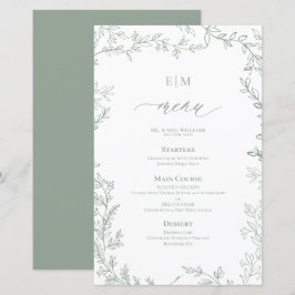 Elegante Leaf Sage Green Monograma Menu Casamento