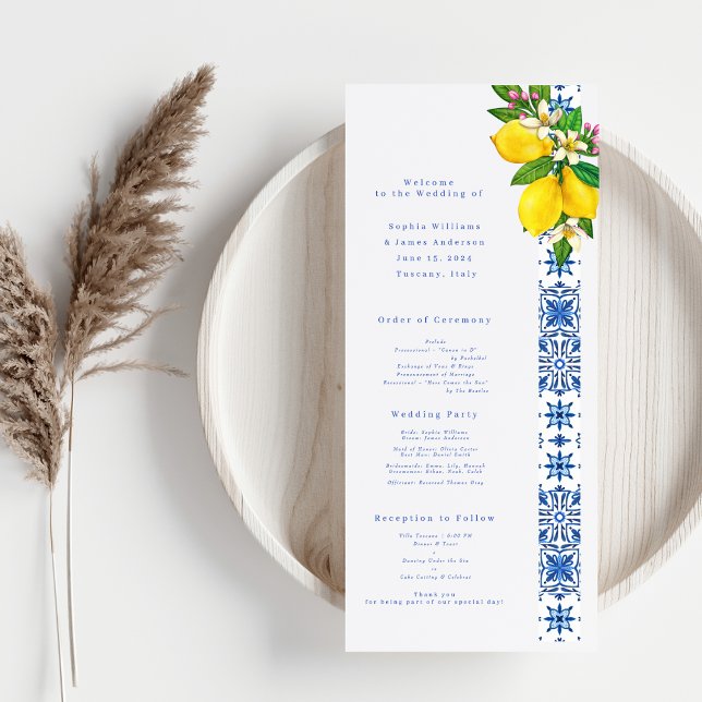 Elegante Lemon & Blue Mediterranean Weding Program (Criador carregado)