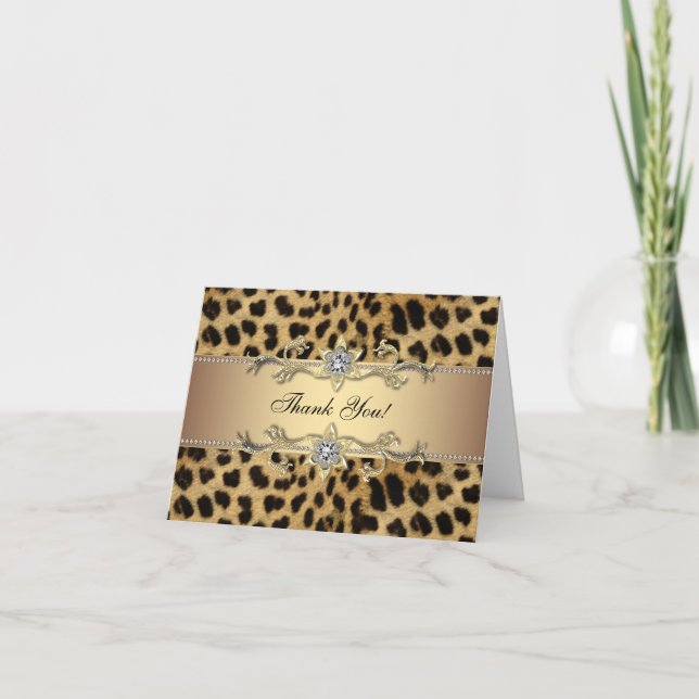 Elegante Leopardo Dourado Obrigado Cartões (Frente)