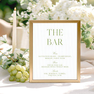 Elegante Letreiro de Bar de Casamento Listrado em