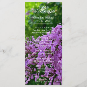 Elegante Lilac lavanda floral roxa Menu Casamento