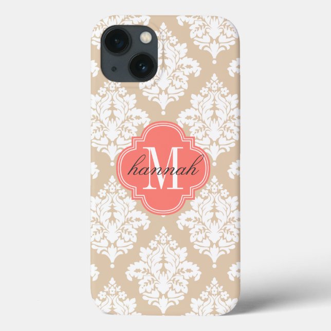 Elegante Linen Beige Damask Personalizado (Verso)