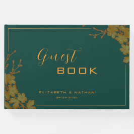 Elegante Livro de Visitas Floral em Verde Esmerald