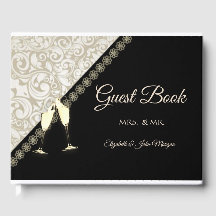 Elegante Livro de Visitas Preto, Damask
