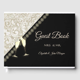 Elegante Livro de Visitas Preto, Damask