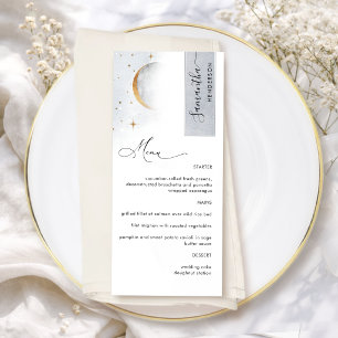 Elegante Lua Celestial Estrelas, Menu com Nome do
