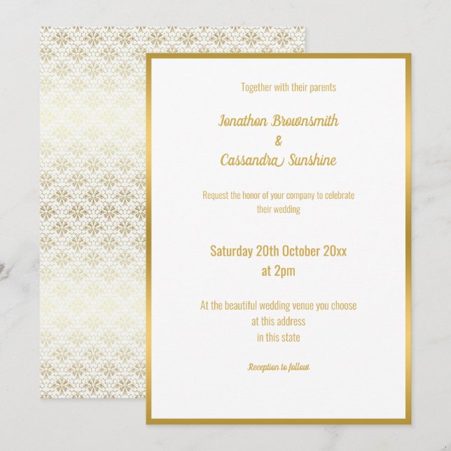 ELEGANTE LUXE DOURADO LACE 2 CONVITE DE CASAMENTO (Frente/Verso)
