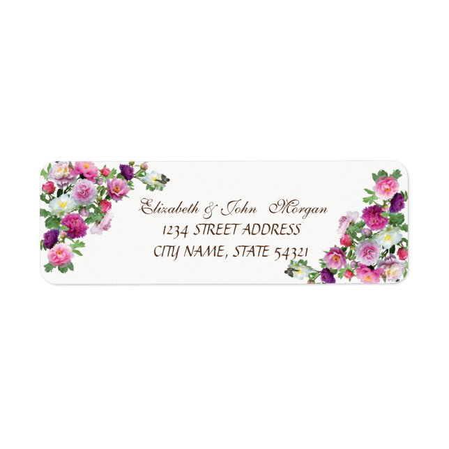 Elegante Luxo Chic - Etiqueta de Endereço Rosas (Frente)