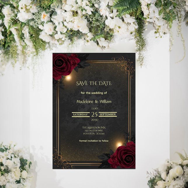Elegante Luxo Goth Glam Casamento Salve A Data (Criador carregado)
