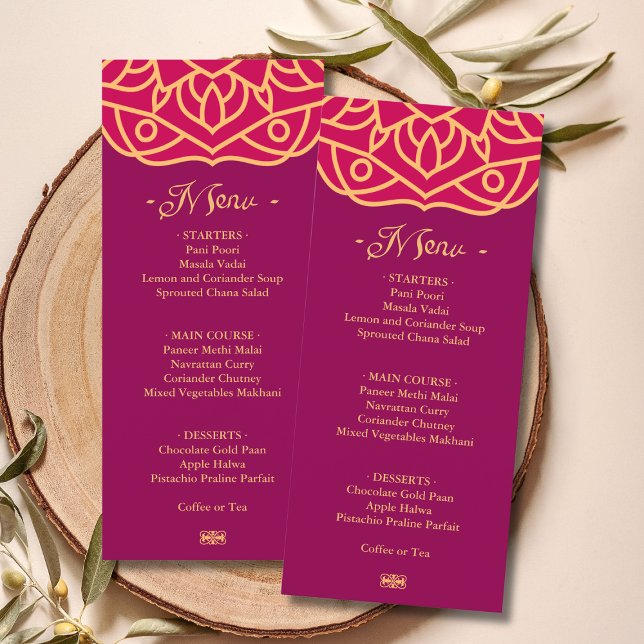 Elegante Magenta Dourada Mandala Indian Menu Casam (Elegant Magenta Gold Mandala Indian Wedding Menu
)