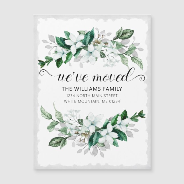 Elegante Magnolia Branca Aquarela Movimento Floral (Frente)