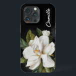 Elegante Magnolia Floral Personalizada<br><div class="desc">Uma ilustração elegante da Magnolia sobre um fundo preto de cor d'água. Edite o nome clicando em Personalizar.</div>