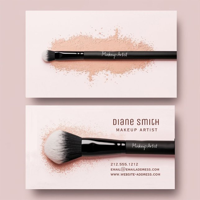 Elegante Makeup Artist Cartão de visita com Pincel (Elegant and professional makeup artist business card–the perfect touch of beauty and sophistication!)