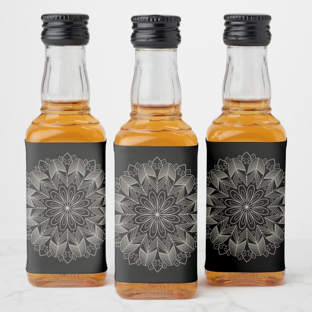 Elegante Mandala Indiano Boho Chic Casamento Preto (Garrafas)