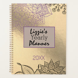 Elegante Mandala sobre Planejador Dourado