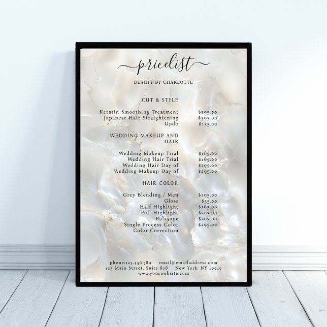 Elegante, Marble, Salão, Poster de Lista de Preços (Elegant, Marble, Salon, Price List Poster, printed & download available.)