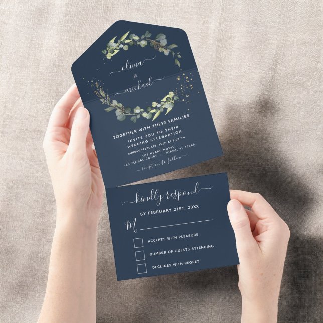 Elegante marinho Azul Eucalyptus Greenery Casament (Criador carregado)
