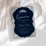 Elegante marinho e prata Quinceanera convite<br><div class="desc">Um design elegante com cor azul marinho e folha prateada falsa. Os recursos deste modelo podem ser personalizados para atender ao seu estilo exclusivo.</div>