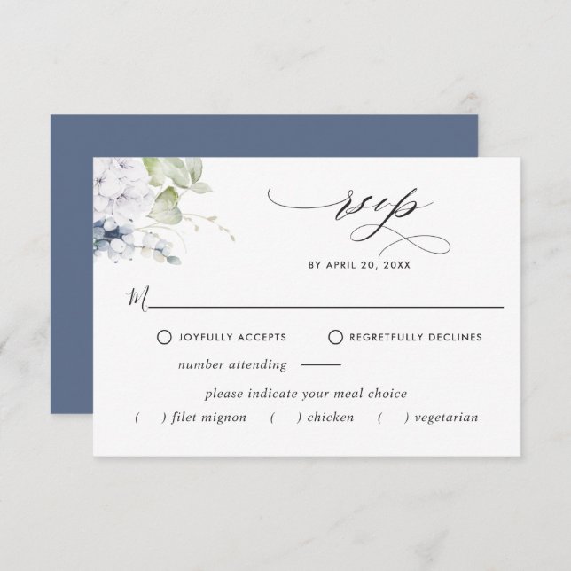 Elegante Marinho Floral, Opções de refeições RSVP  (Frente/Verso)