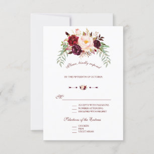 Elegante Marsala Vermelho Burgundy RSVP Floral de 