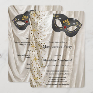 Elegante Máscara de Carvão Convite de Baile de Más