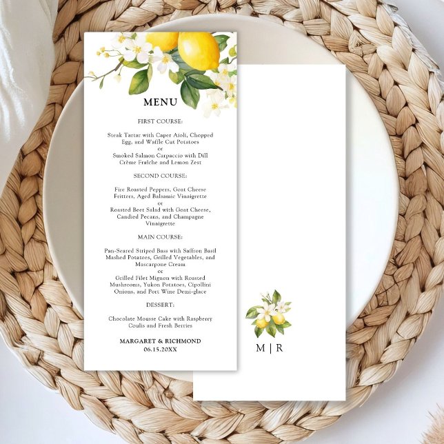 Elegante Mediterranean Lemon Wedding Menu (Criador carregado)