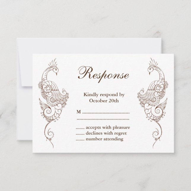 Elegante Mehndi Peacock Wedding RSVP (Frente)