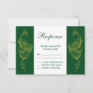 Elegante Mehndi Peacock Wedding RSVP Green White