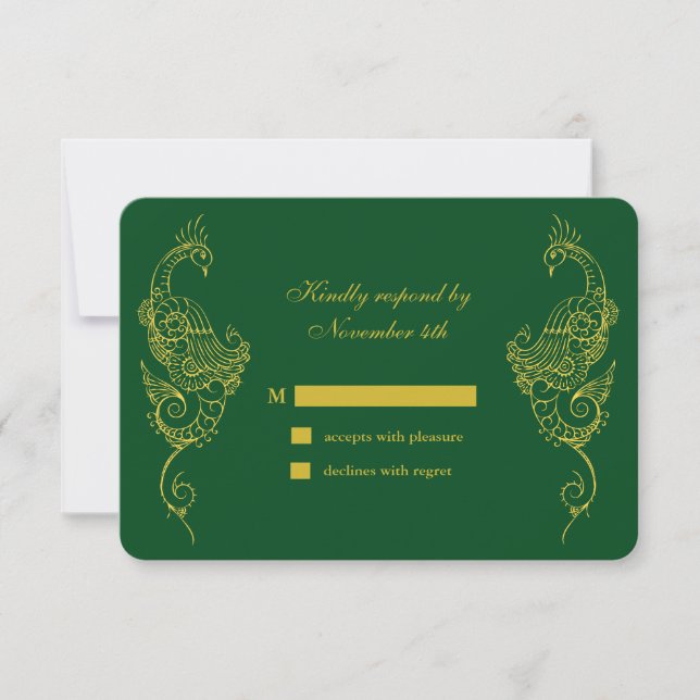 Elegante Mehndi Peacock Wedding RSVP - Verde (Frente)