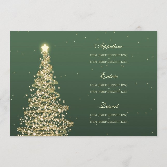Elegante Menu Casamento de Natal Verde Dourado (Frente)