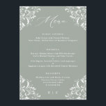 Elegante Menu Casamento vintage Verde Sage<br><div class="desc">Elegante Sage Green Wedding Menu: Este menu de luxo é perfeito para um casamento elegante e clássico. Apresenta uma fronteira de ornamentado vintage sobre um fundo verde sage emparelhado com caligrafia moderna e elegante. Veja todos os produtos correspondentes abaixo.</div>