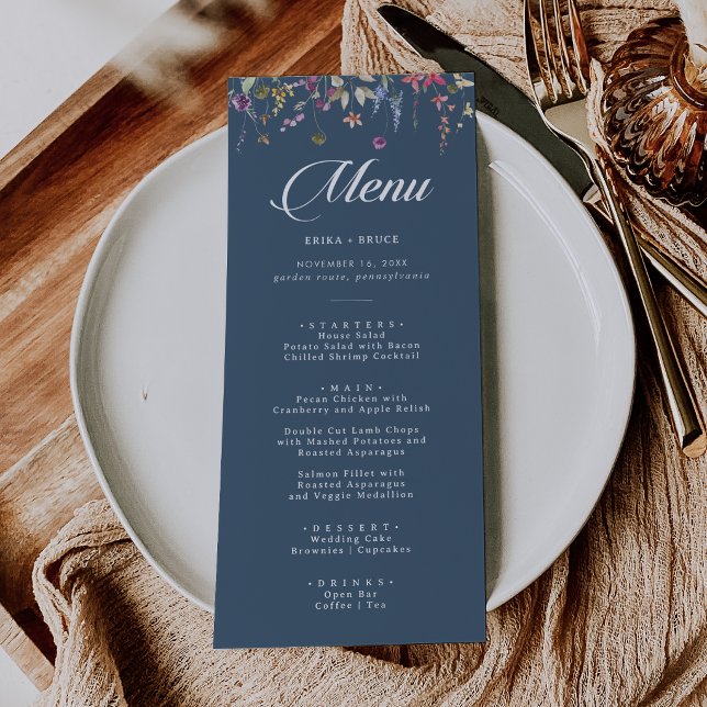 Elegante Menu de Casamento com Caligrafia Floral B (Criador carregado)