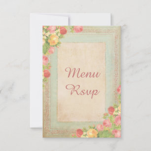 Elegante Menu de Casamento com Rosas Vintage RSVP