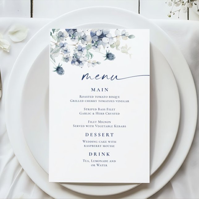 Elegante Menu de Casamento de Folhagem Azul de inv (Criador carregado)