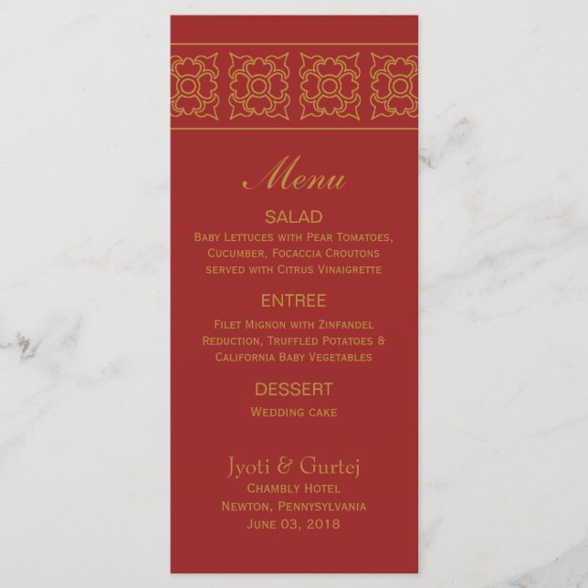 Elegante - Menu de Casamento Indiano Padrão (Frente)