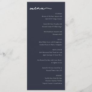 Elegante Menu de Casamento Minimalista Azul Naval