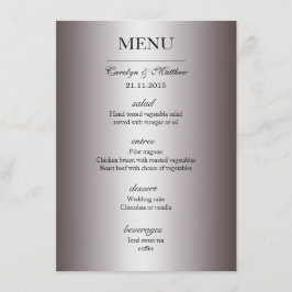 Elegante Menu de Casamento Prateado com Classe