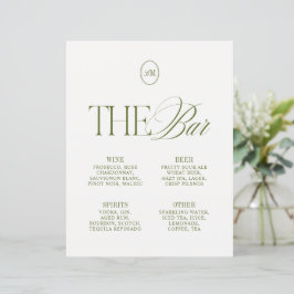 Elegante Menu de Casamento The Bar em Verde Oliva
