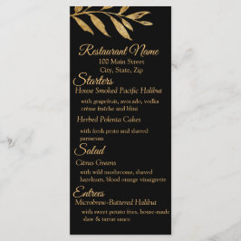 Elegante Menu de Folhas Douradas e Pretas