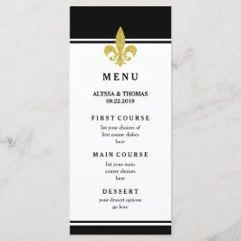 Elegante Menu de Ouro Fleur de Lis Preto e Branco