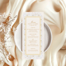 Elegante Menu Floral Branco com Borda Dourada em M