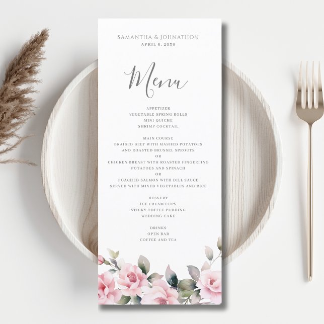 Elegante Menu Plano de Casamento com Aquarela Flor (Criador carregado)
