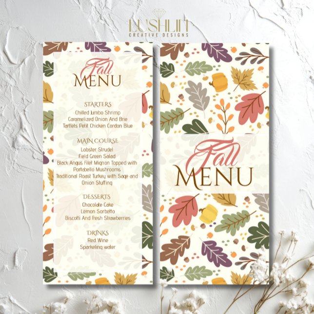 Elegante Menu Plano de Folhas de Outono (Criador carregado)