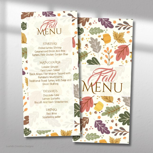 Elegante Menu Plano de Folhas de Outono (Criador carregado)