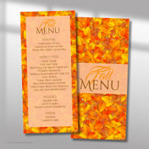 Elegante Menu Plano de Folhas Laranjas de Outono