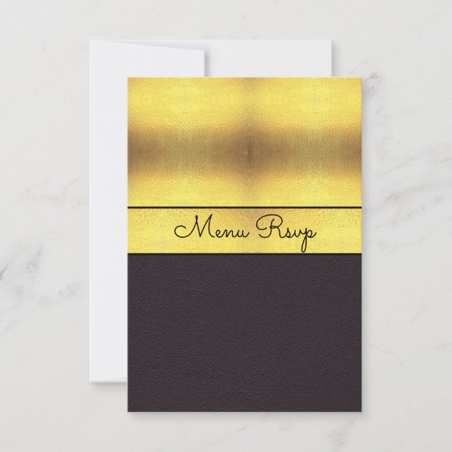 Elegante Menu RSVP Dourado & Preto (Frente)