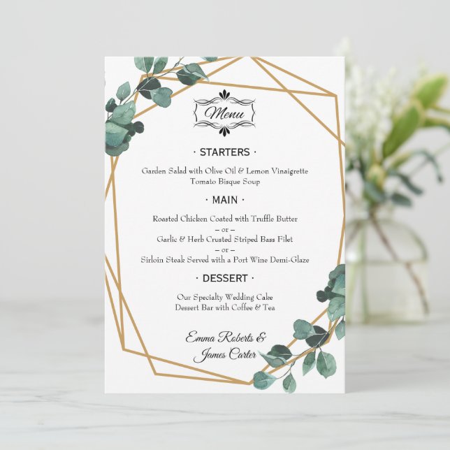 Elegante Mesa Greenery Menu Casamento (Em pé/Frente)