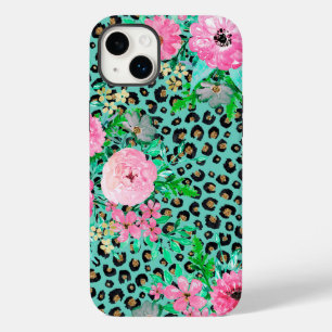 Elegante Mint Leopard Print e Floral Design