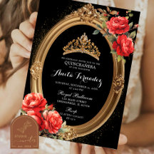 Elegante Mis Quince Black e Convite para Rosas ver