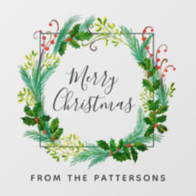 Elegante Modern Wreath Family Name Feliz Natal